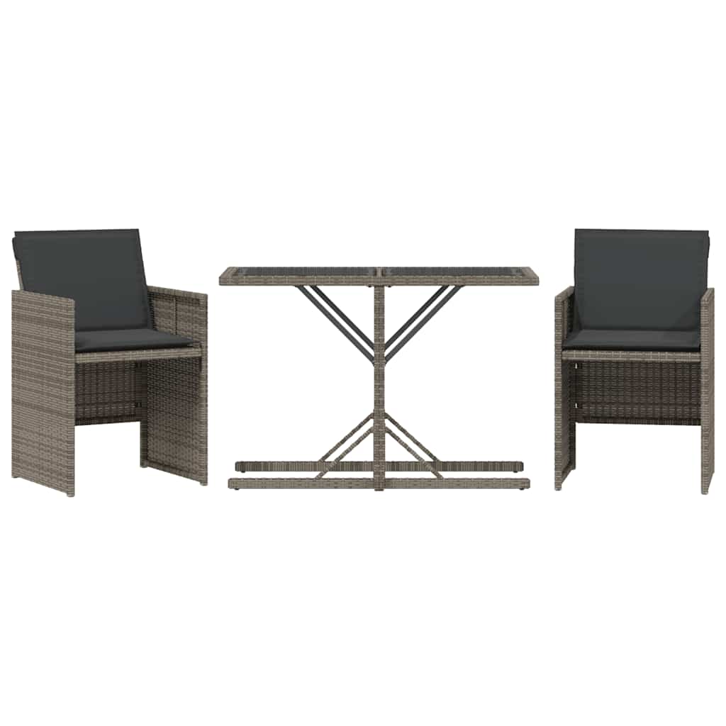 Ensemble de bistro 3 pcs avec coussins gris résine tressée - XIOS