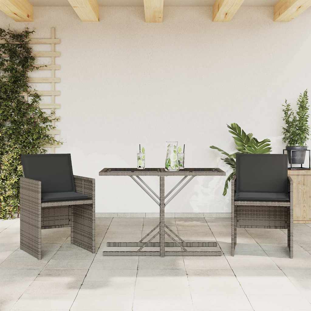 Ensemble de bistro 3 pcs avec coussins gris résine tressée - XIOS