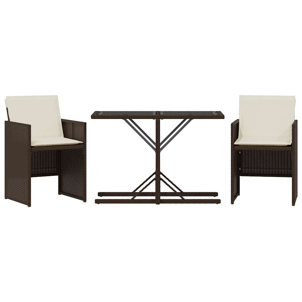 Ensemble de bistro 3 pcs avec coussins marron résine tressée - XIOS