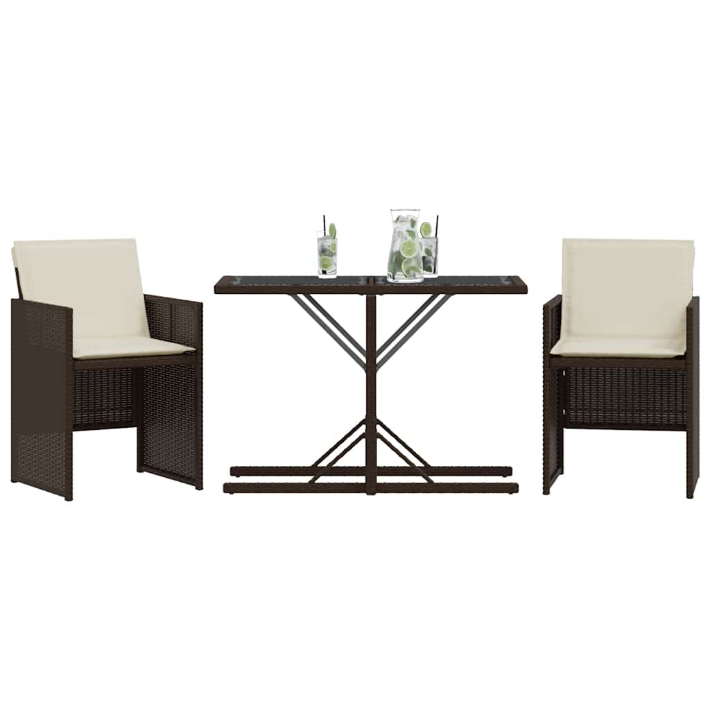 Ensemble de bistro 3 pcs avec coussins marron résine tressée - XIOS