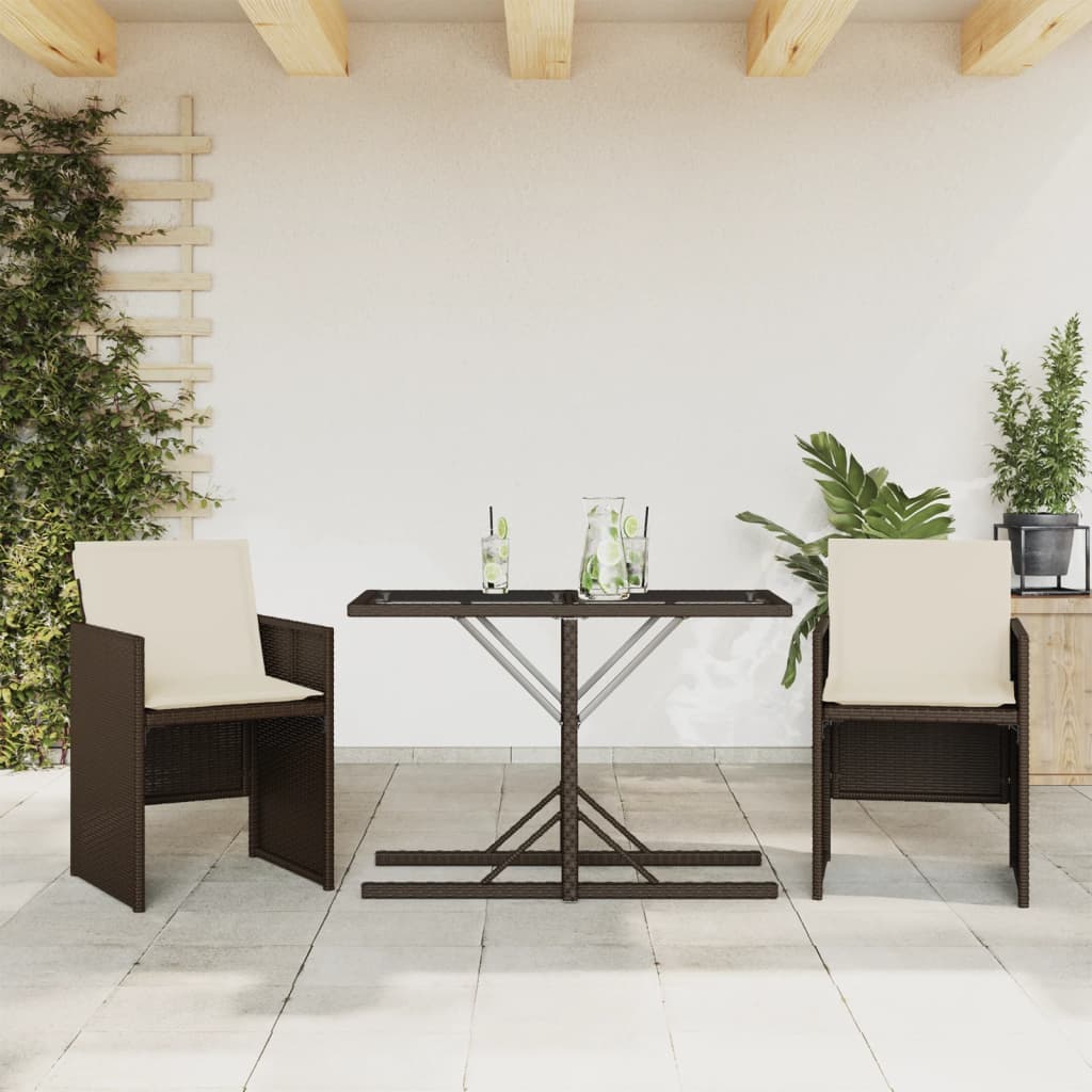 Ensemble de bistro 3 pcs avec coussins marron résine tressée - XIOS