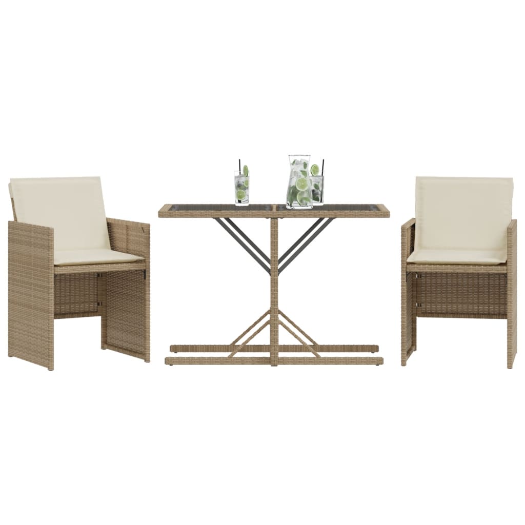 Ensemble de bistro 3 pcs avec coussins beige résine tressée - XIOS