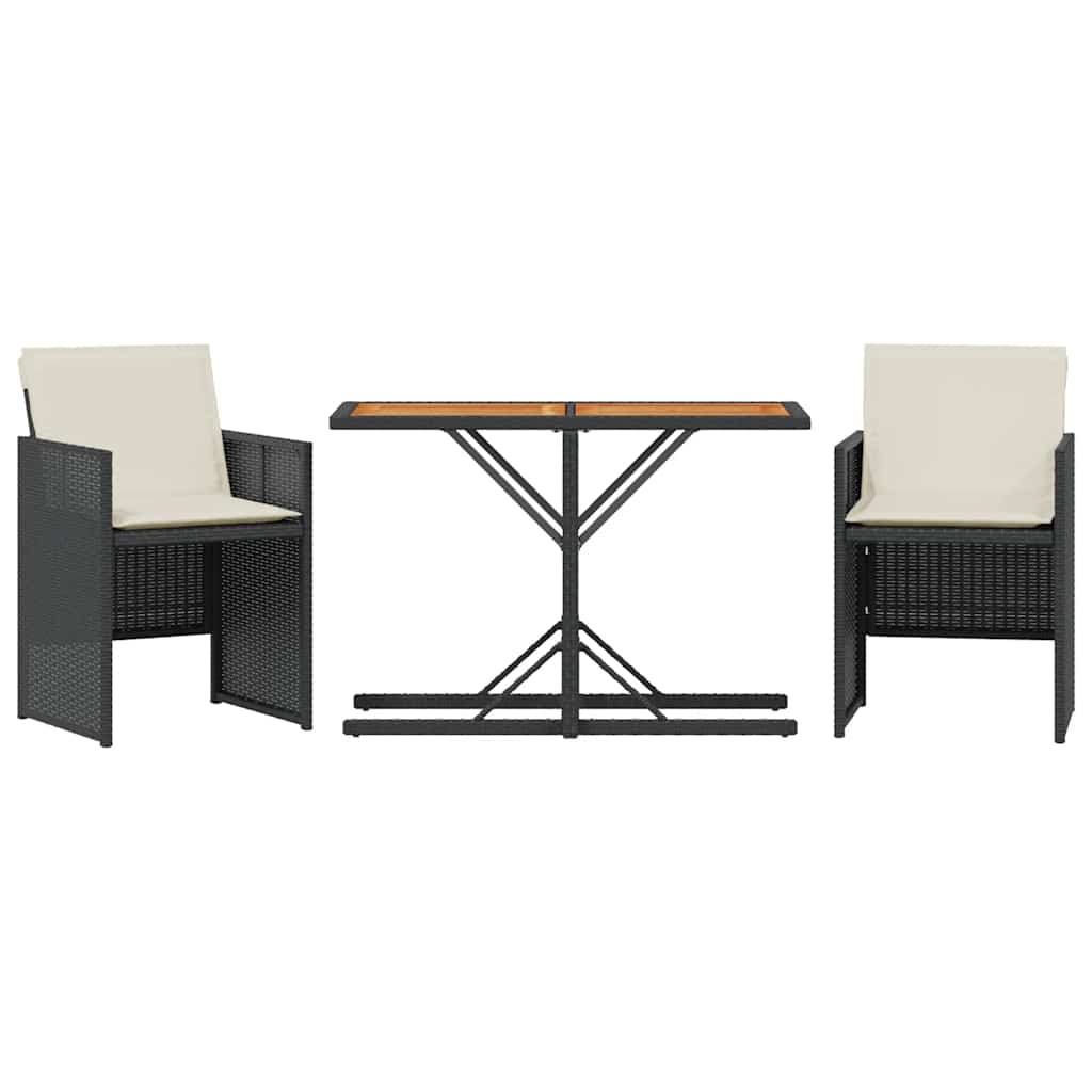 Ensemble de bistro 3 pcs avec coussins noir résine tressée - XIOS