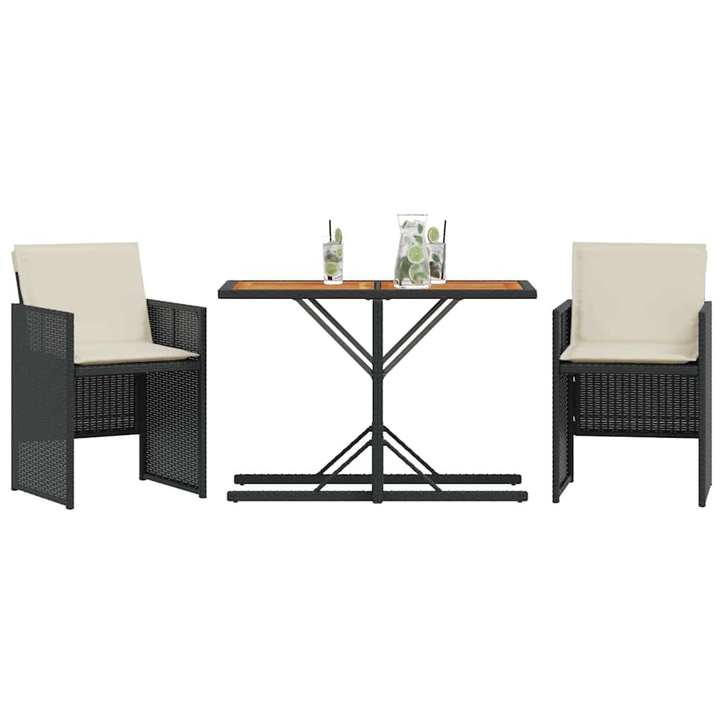 Ensemble de bistro 3 pcs avec coussins noir résine tressée - XIOS