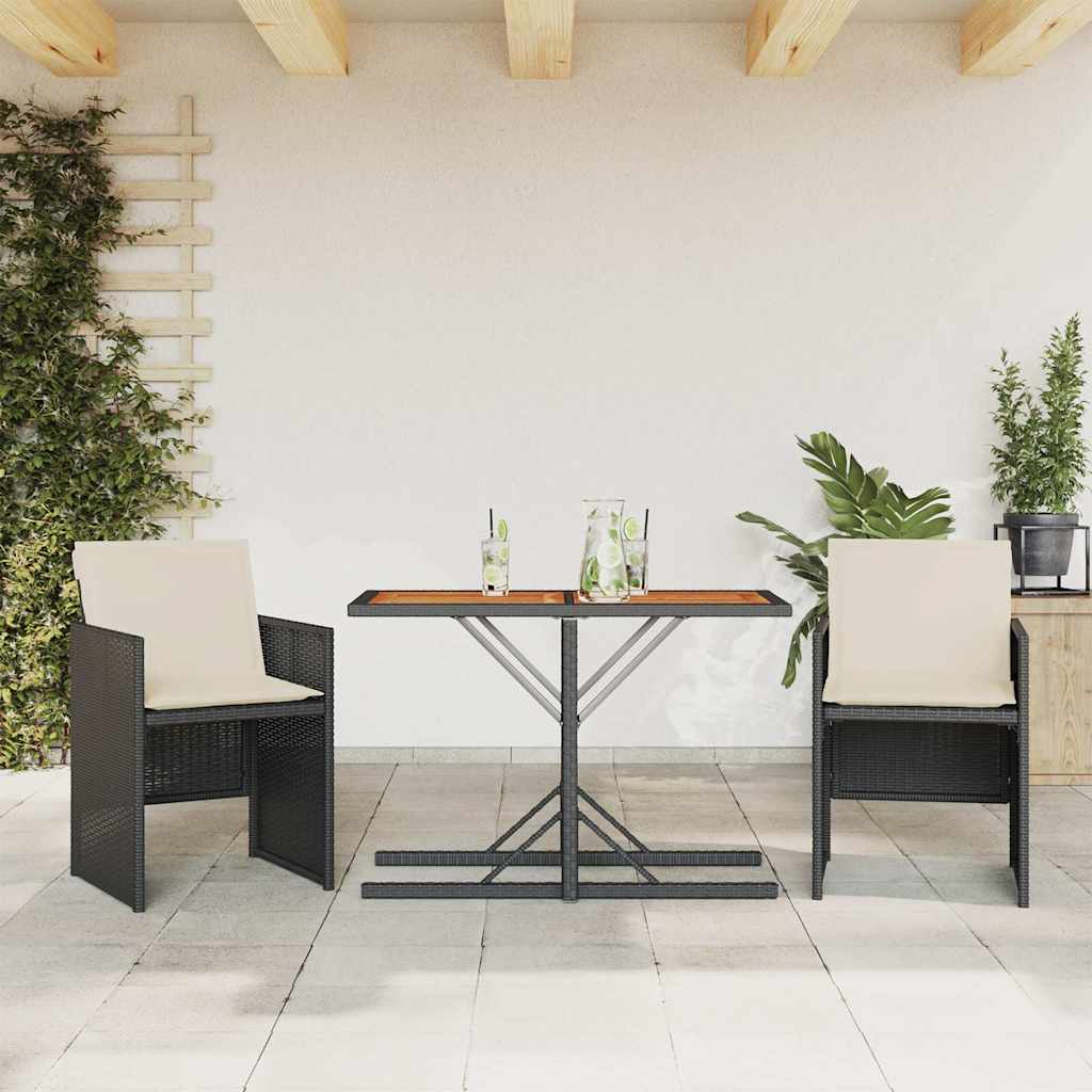 Ensemble de bistro 3 pcs avec coussins noir résine tressée - XIOS