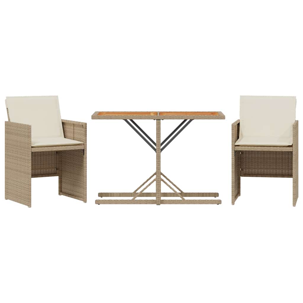 Ensemble de bistro 3 pcs avec coussins beige résine tressée - XIOS