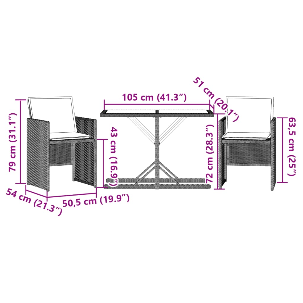 Ensemble de bistro 3 pcs et coussins gris clair résine tressée - XIOS