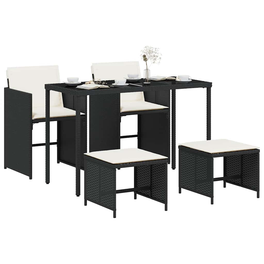 Ensemble à manger de jardin coussins 5pcs Noir Résine tressée - XIOS