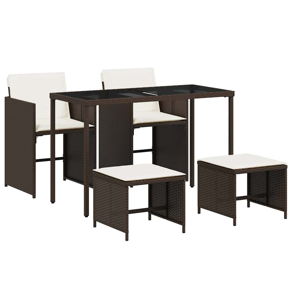 Ensemble à manger de jardin 5 pcs et coussins marron poly rotin - XIOS