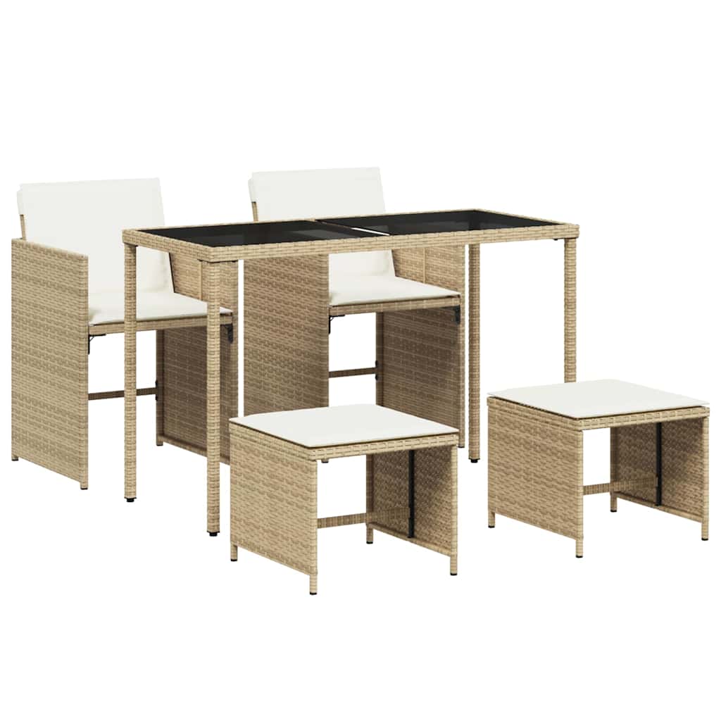 Ensemble à manger de jardin avec coussins 5pcs Beige poly rotin - XIOS