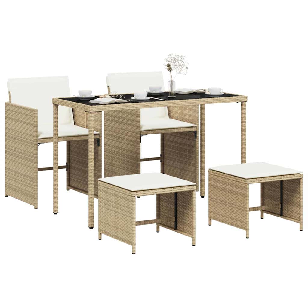 Ensemble à manger de jardin avec coussins 5pcs Beige poly rotin - XIOS
