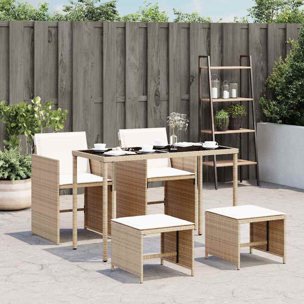 Ensemble à manger de jardin avec coussins 5pcs Beige poly rotin - XIOS