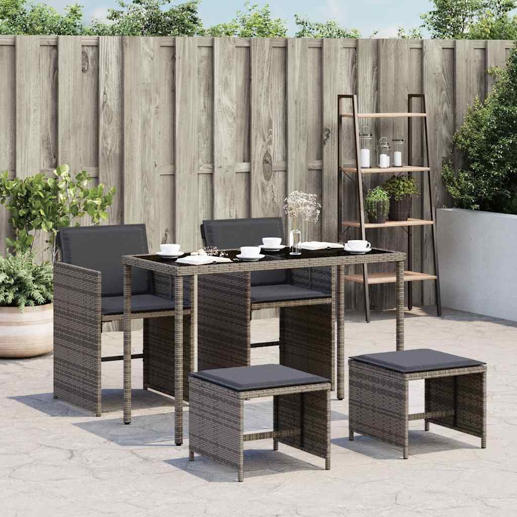 Ensemble à manger de jardin 5 pcs coussins gris résine tressée - XIOS