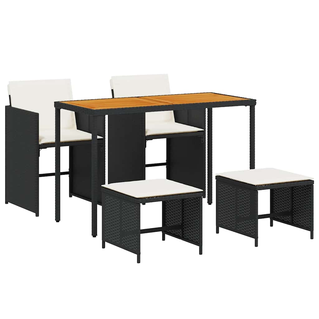 Ensemble à manger de jardin coussins 5pcs Noir Résine tressée - XIOS