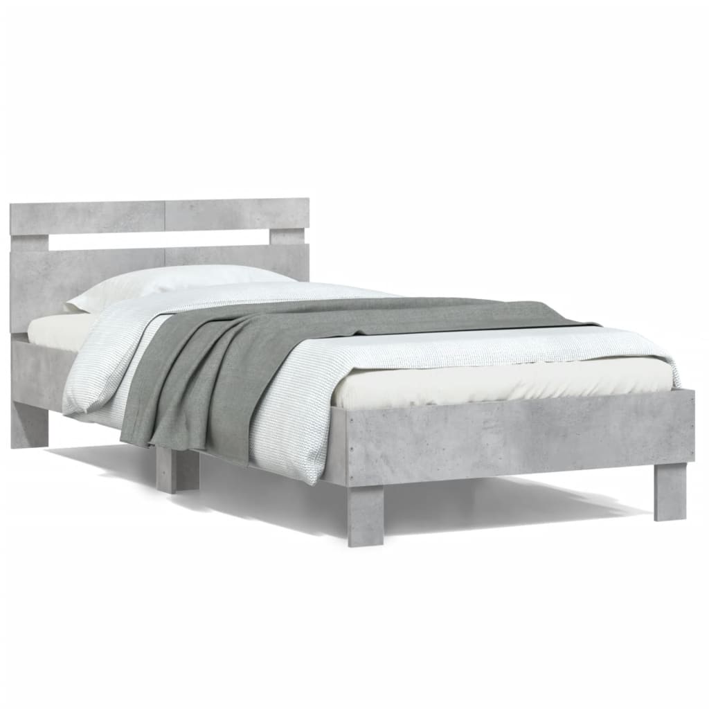 Cadre de lit sans matelas avec tête de lit gris béton 100x200cm - XIOS
