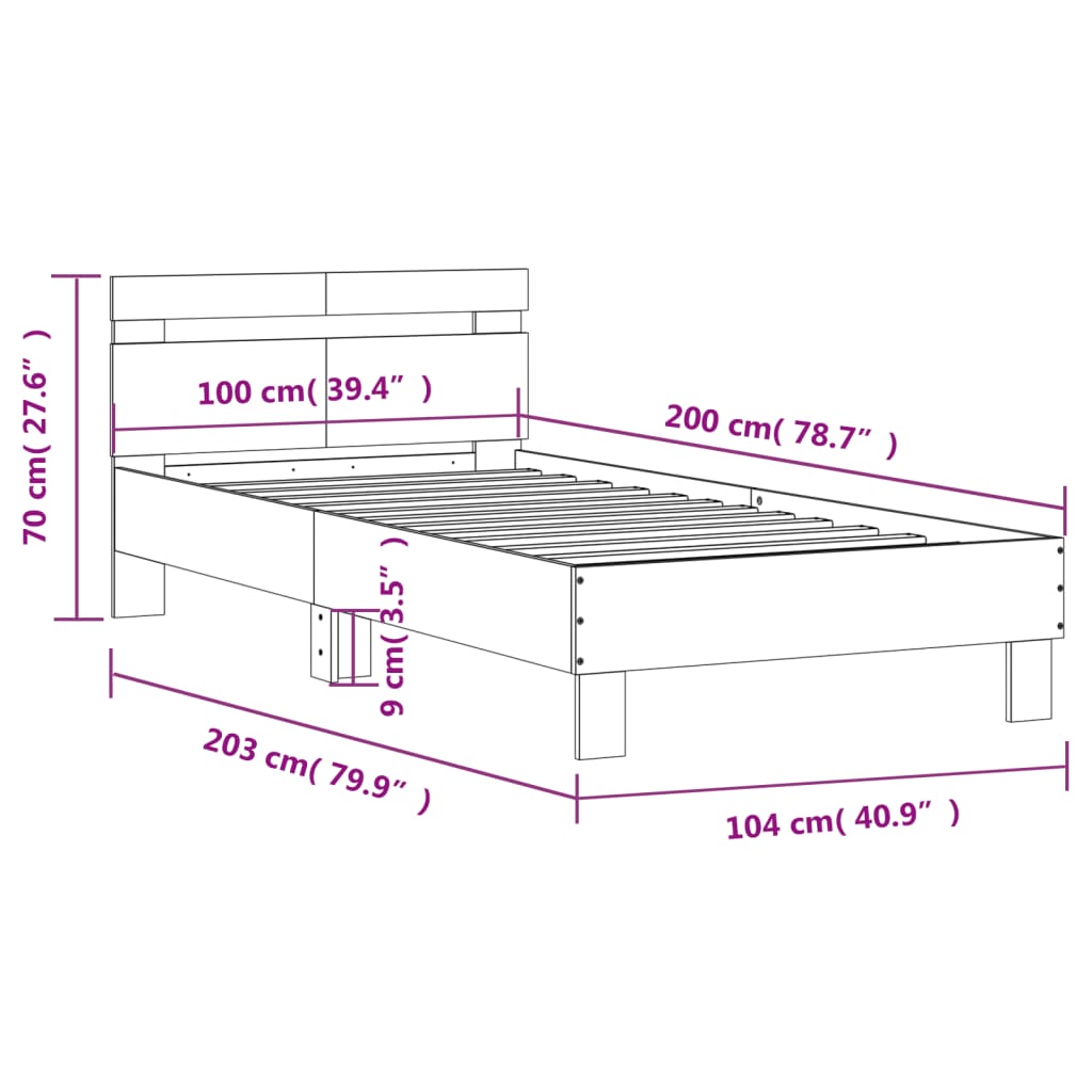 Cadre de lit sans matelas avec tête de lit gris béton 100x200cm - XIOS