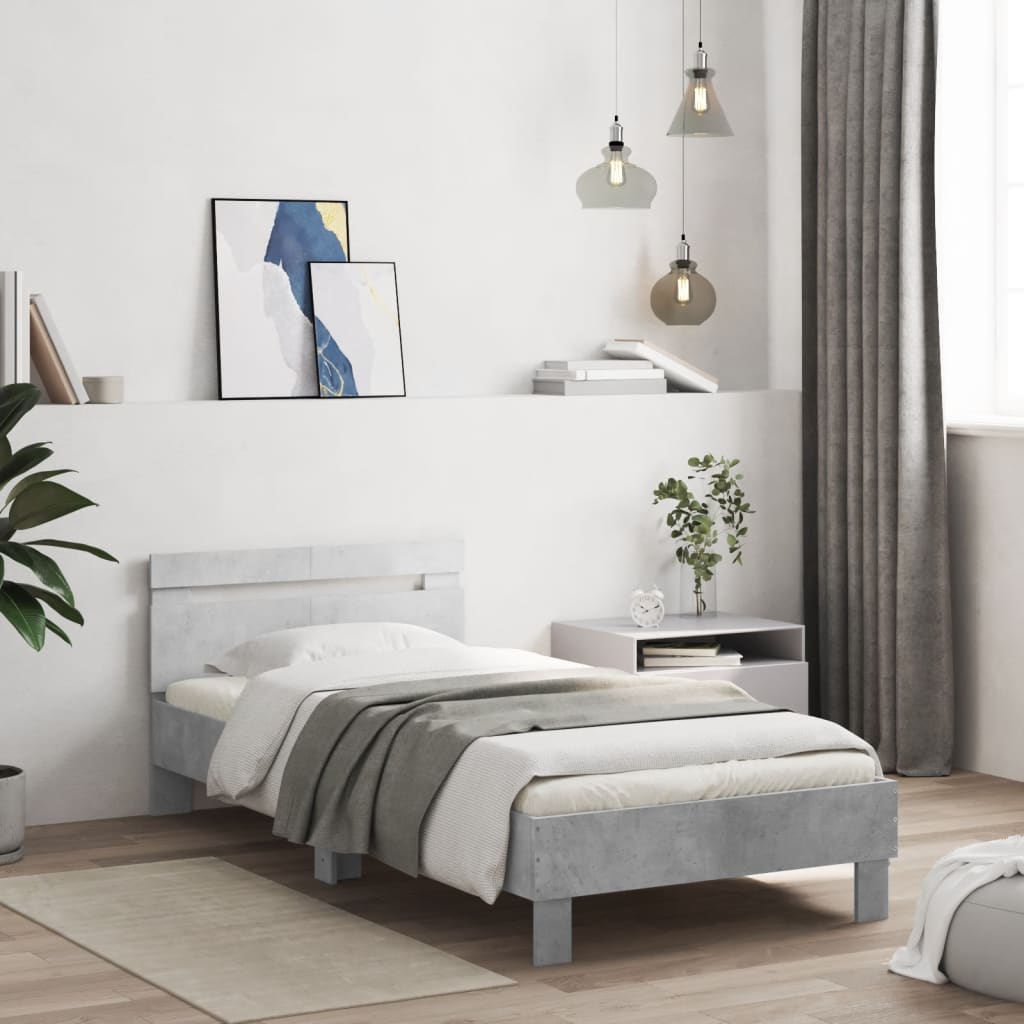 Cadre de lit sans matelas avec tête de lit gris béton 100x200cm - XIOS