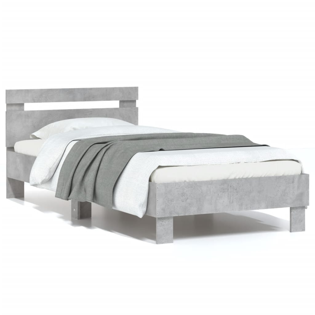 Cadre de lit sans matelas avec tête de lit gris béton 75x190 cm - XIOS