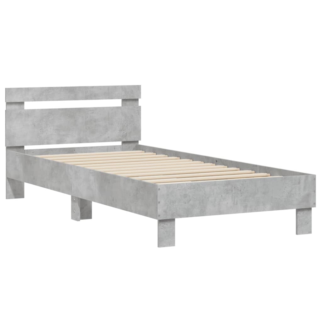 Cadre de lit sans matelas avec tête de lit gris béton 75x190 cm - XIOS