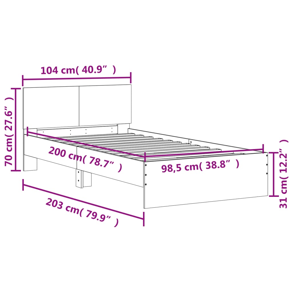 Cadre de lit sans matelas avec tête de lit gris béton 100x200cm - XIOS