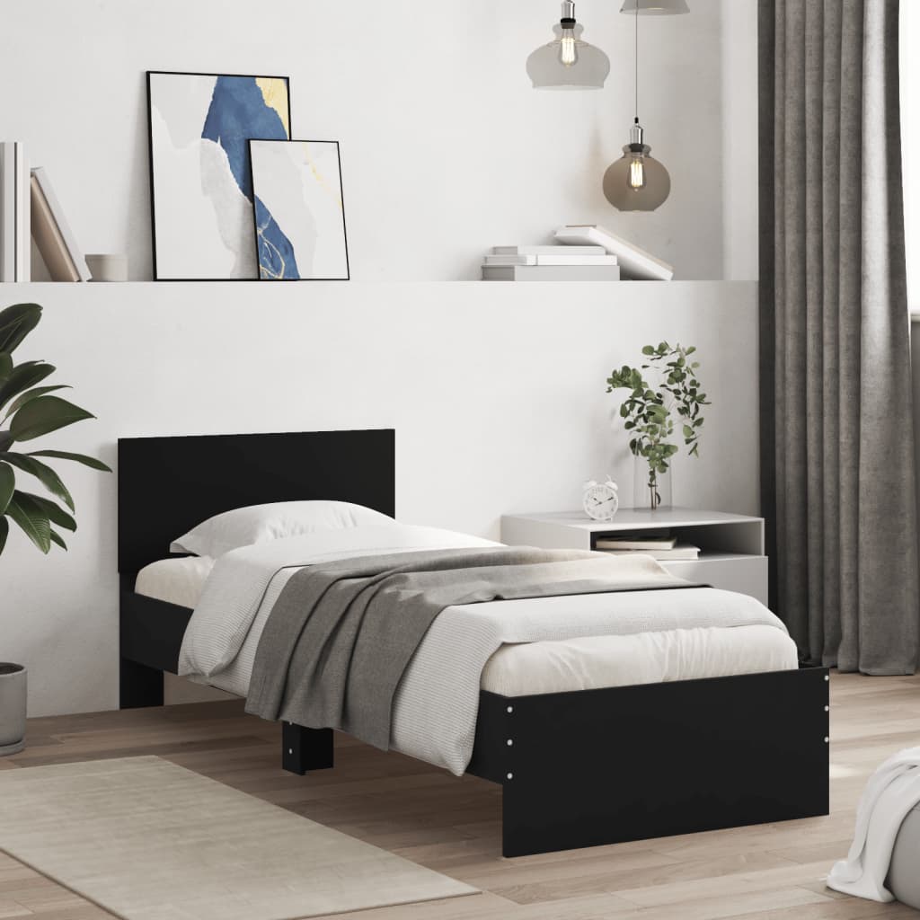 Cadre de lit sans matelas avec tête de lit noir 90x200 cm - XIOS