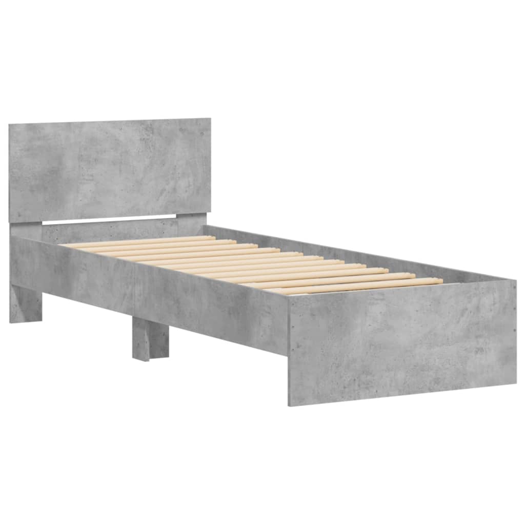 Cadre de lit sans matelas avec tête de lit gris béton 90x190 cm - XIOS