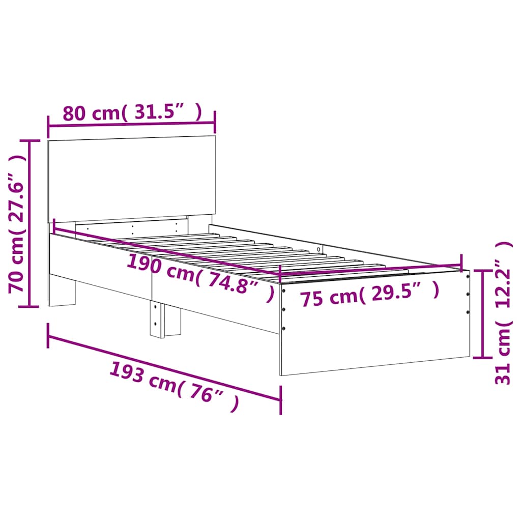 Cadre de lit sans matelas avec tête de lit 75x190 cm - XIOS