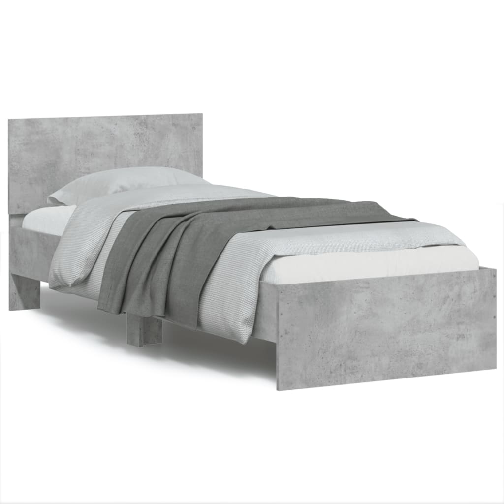 Cadre de lit sans matelas avec tête de lit gris béton 75x190 cm - XIOS
