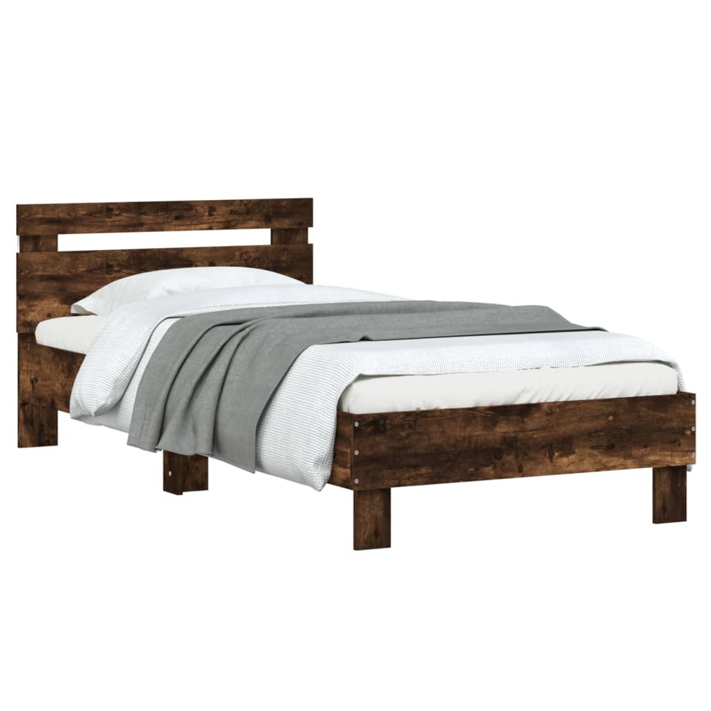 Cadre de lit sans matelas avec lumières LED chêne fumé 90x190cm - XIOS