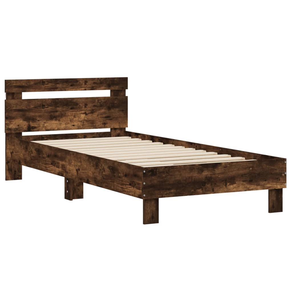 Cadre de lit sans matelas avec lumières LED chêne fumé 90x190cm - XIOS