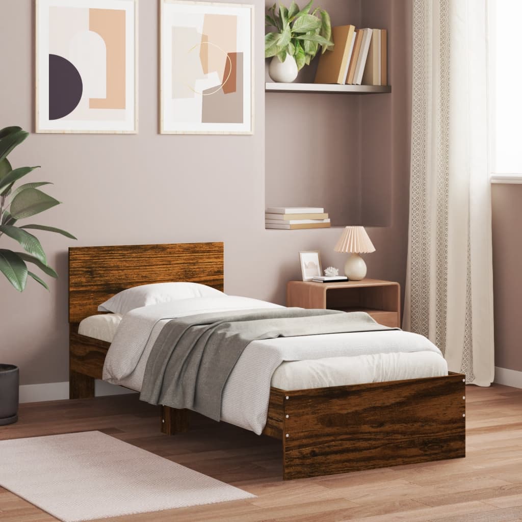 Cadre de lit sans matelas avec lumières LED chêne fumé 90x190cm - XIOS