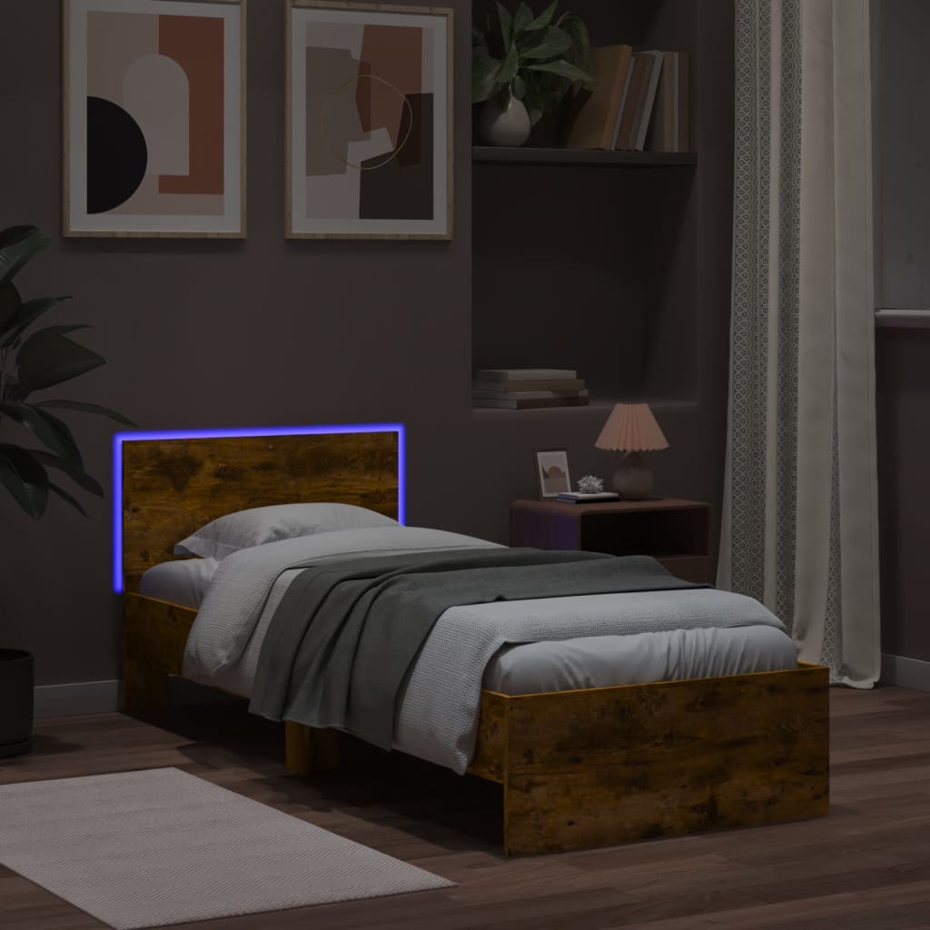 Cadre de lit sans matelas avec lumières LED chêne fumé 90x190cm - XIOS