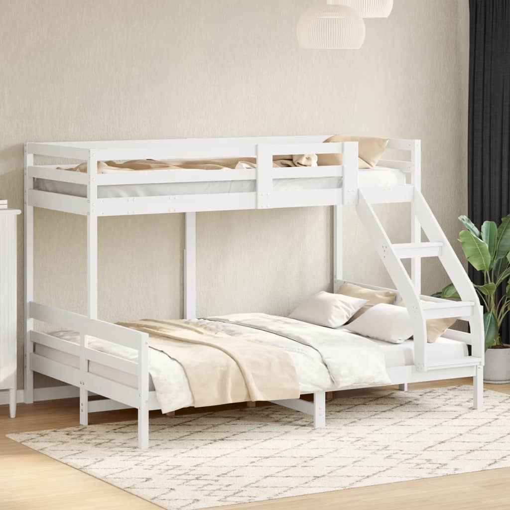 Lit superposé sans matelas 90x200/140x200 cm blanc bois massif - XIOS