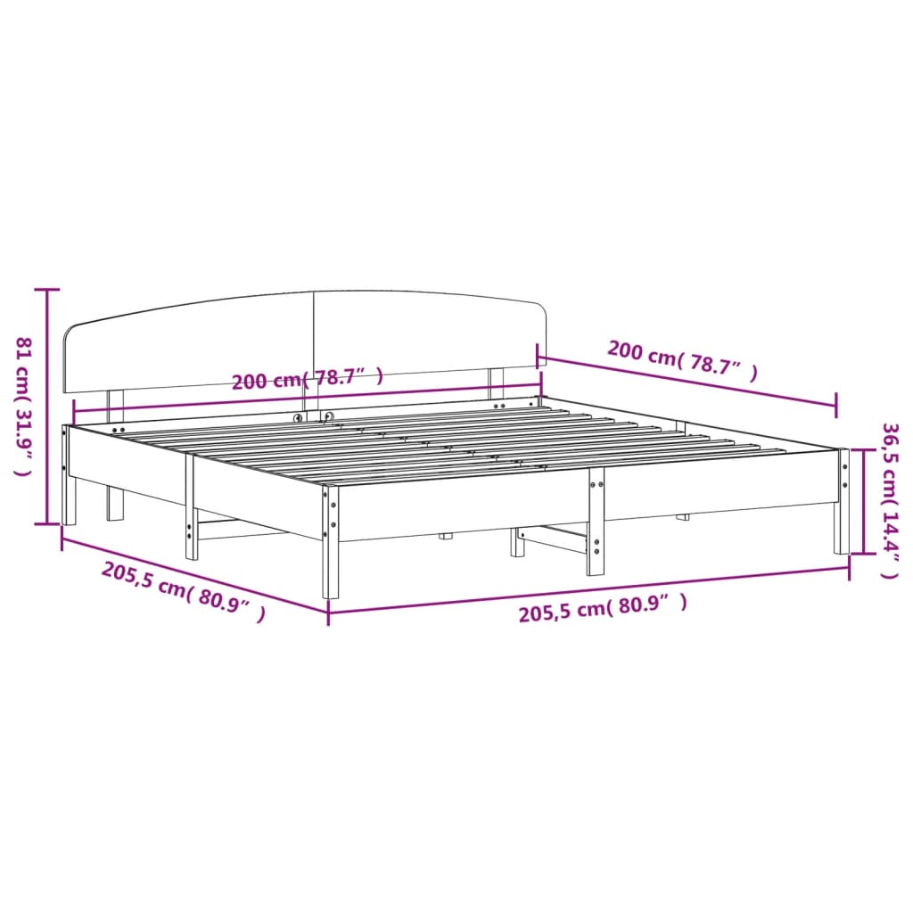 Cadre de lit sans matelas cire marron 200x200cm bois pin massif - XIOS