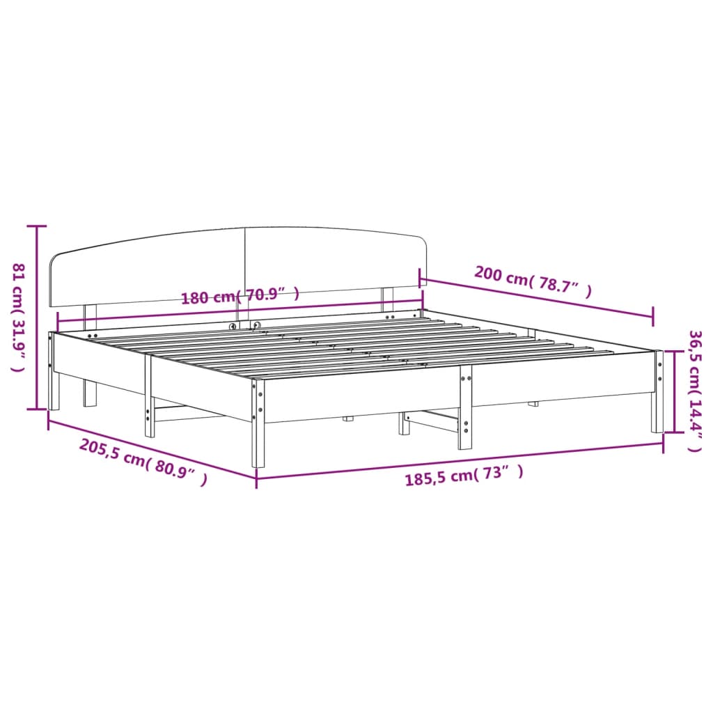 Cadre de lit sans matelas cire marron 180x200cm bois pin massif - XIOS