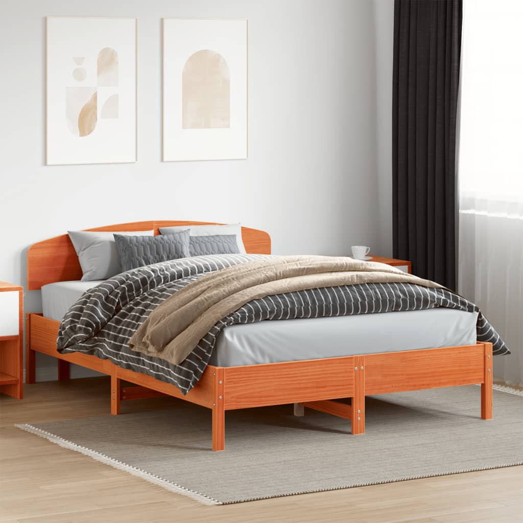 Cadre de lit sans matelas cire marron 150x200cm bois pin massif - XIOS