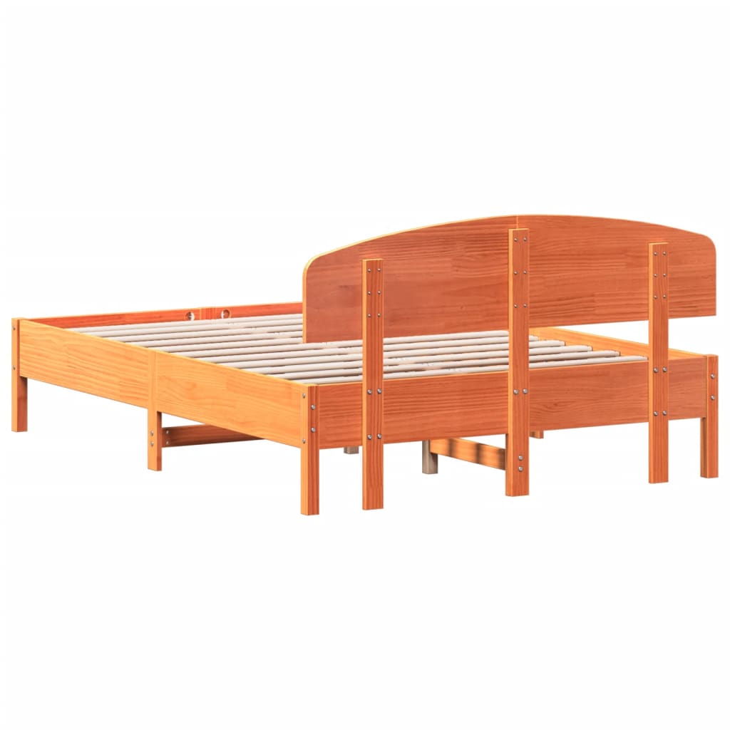 Cadre de lit sans matelas cire marron 140x190cm bois pin massif - XIOS