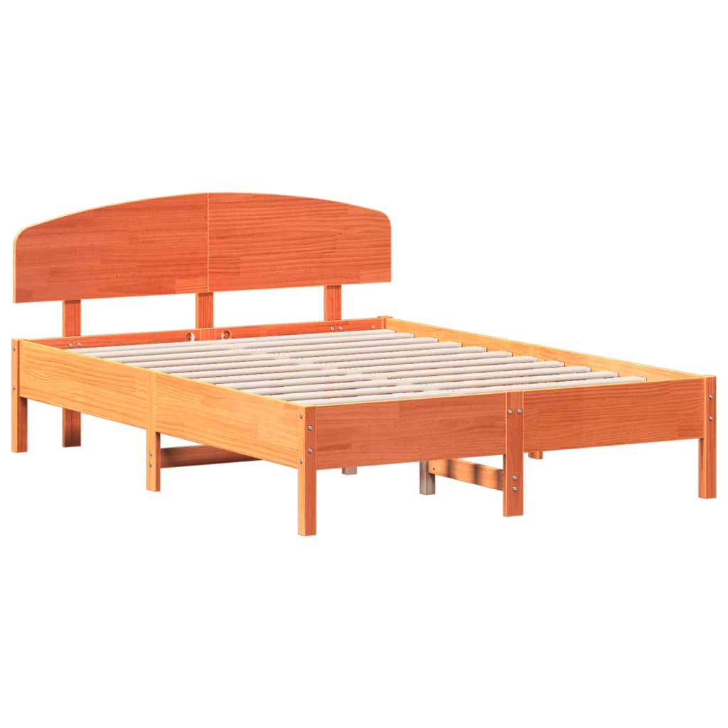 Cadre de lit sans matelas cire marron 135x190cm bois pin massif - XIOS