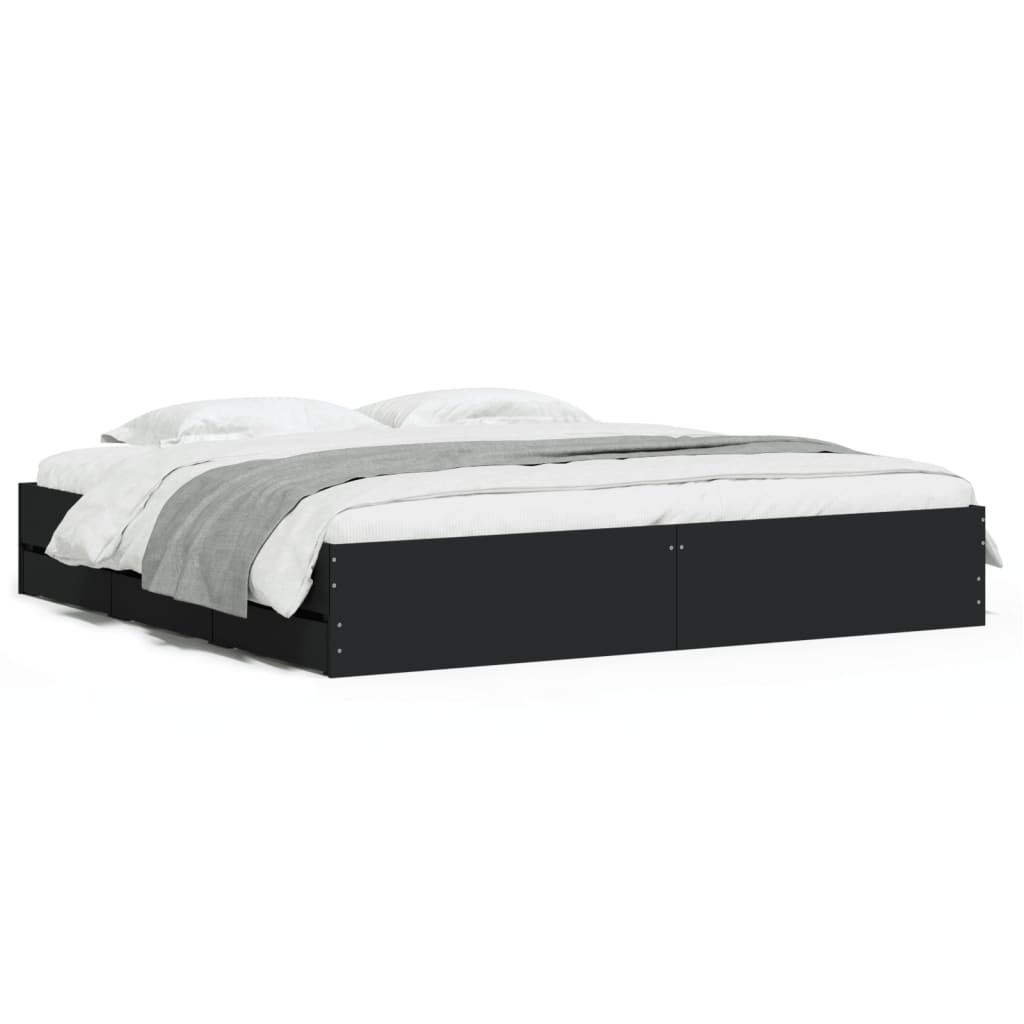 Cadre de lit avec tiroirs sans matelas noir 200x200 cm - XIOS