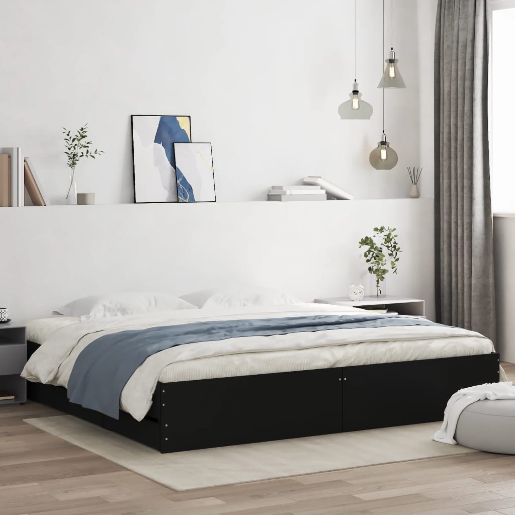 Cadre de lit avec tiroirs sans matelas noir 200x200 cm - XIOS