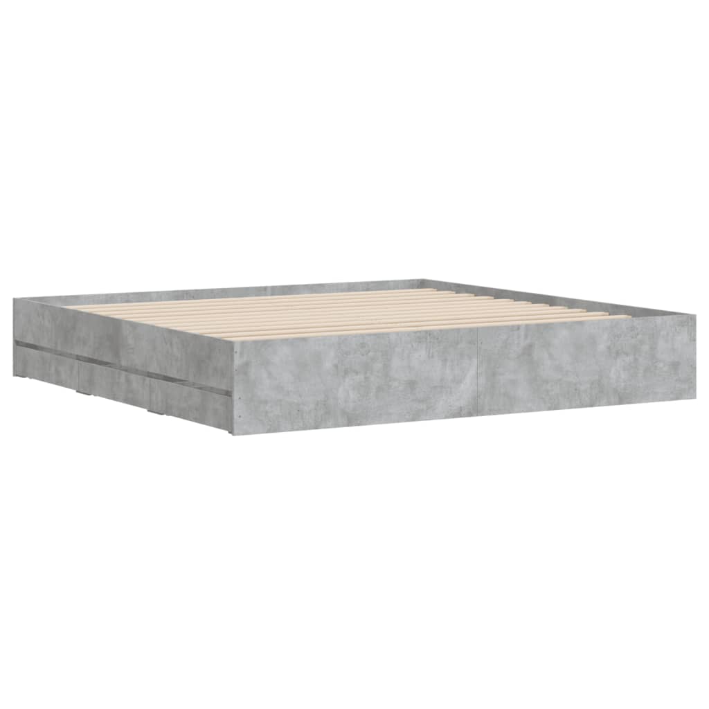 Cadre de lit avec tiroirs sans matelas gris béton 200x200 cm - XIOS