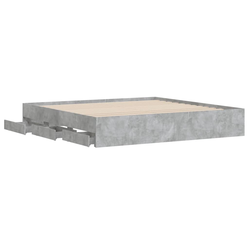 Cadre de lit avec tiroirs sans matelas gris béton 200x200 cm - XIOS