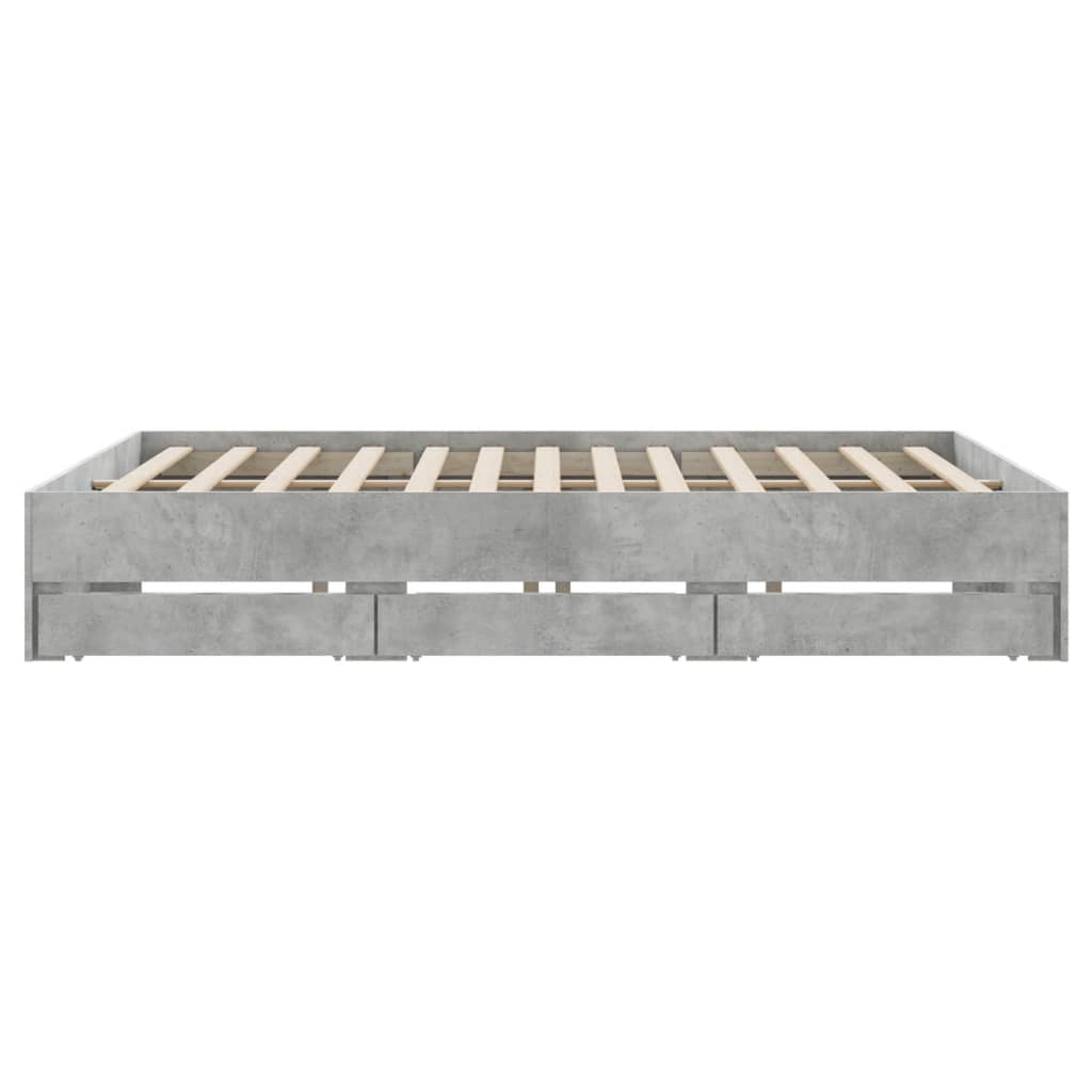 Cadre de lit avec tiroirs sans matelas gris béton 200x200 cm - XIOS