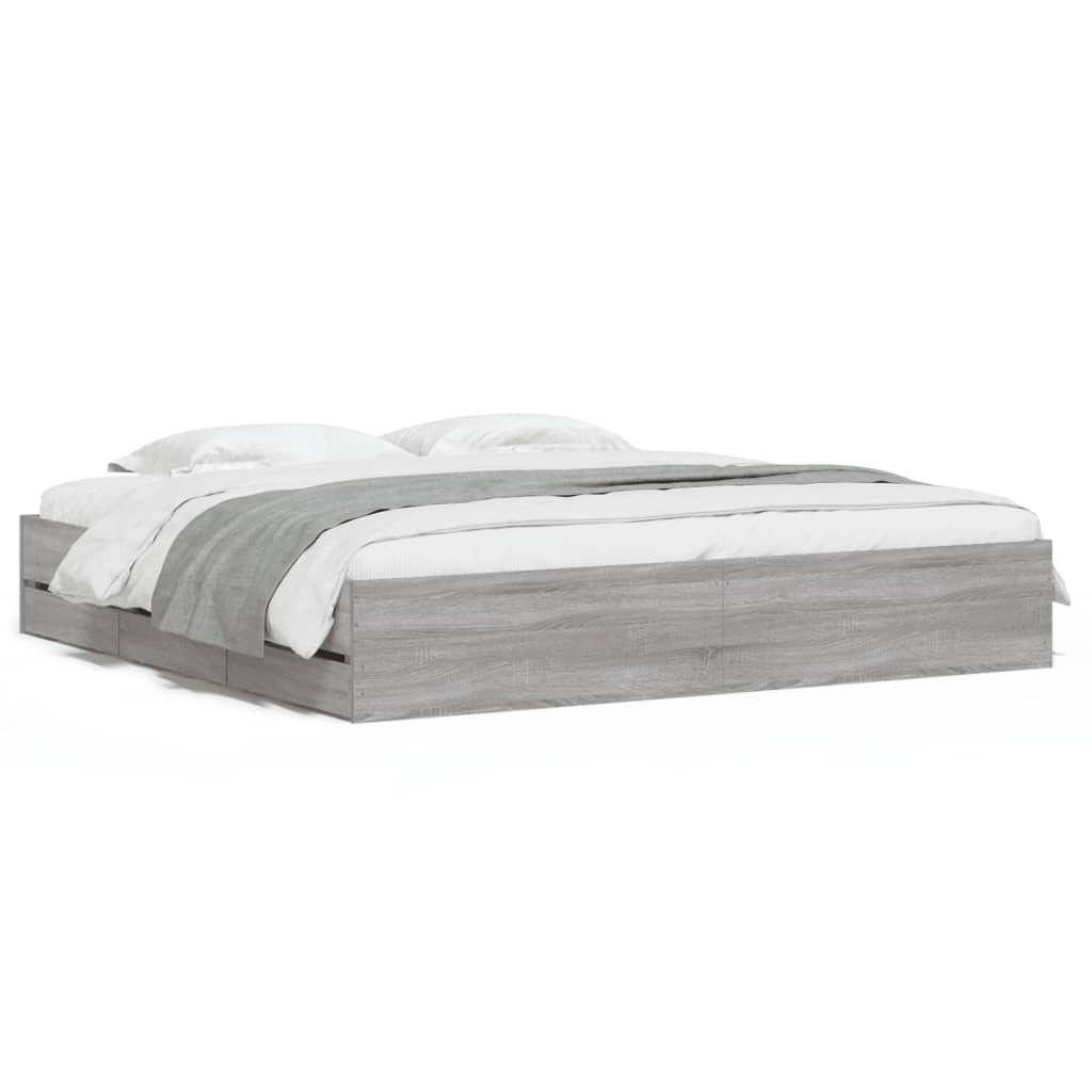 Cadre de lit avec tiroirs sans matelas sonoma gris 200x200 cm - XIOS