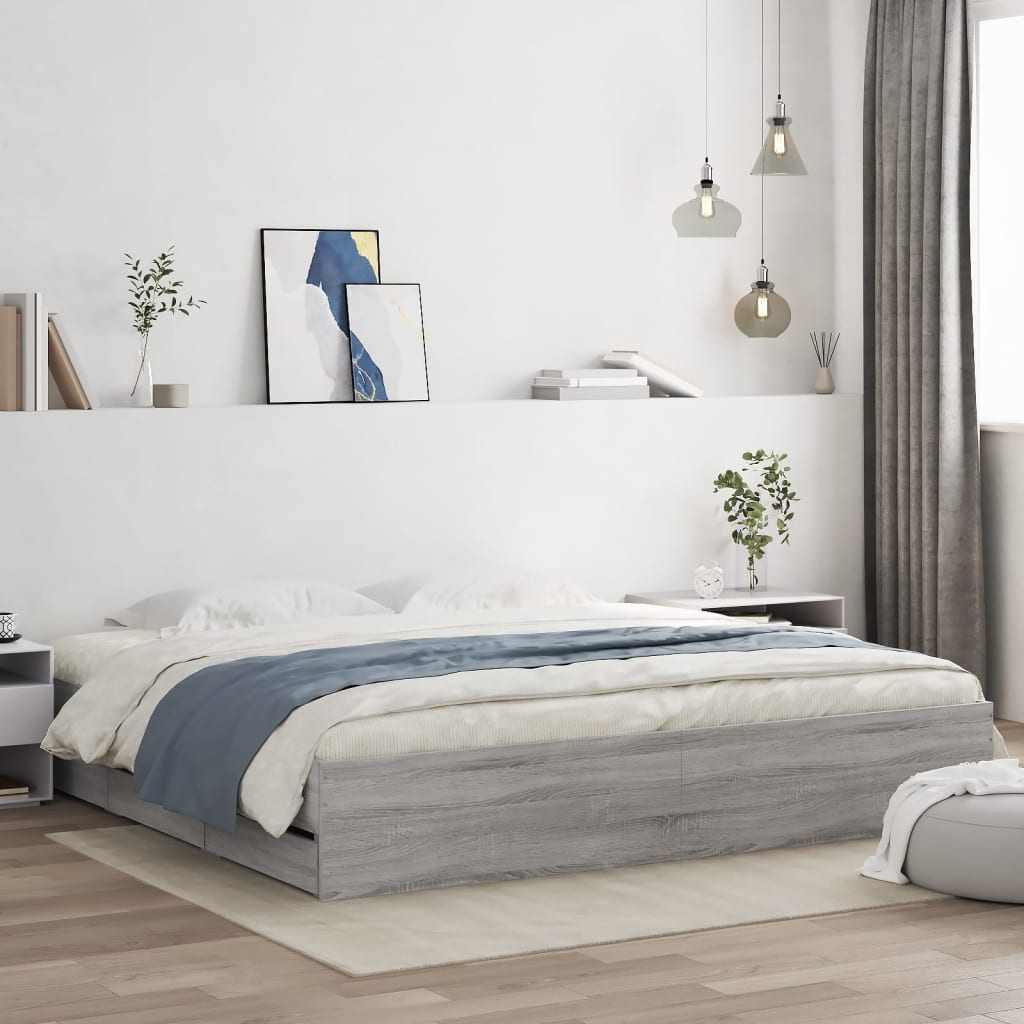Cadre de lit avec tiroirs sans matelas sonoma gris 180x200 cm - XIOS