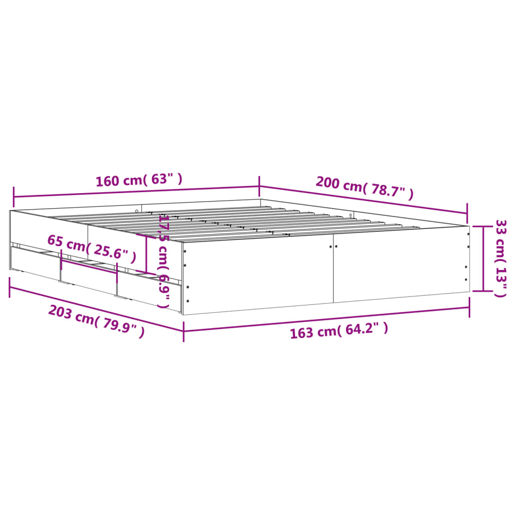 Cadre de lit avec tiroirs sans matelas chêne sonoma 160x200 cm - XIOS
