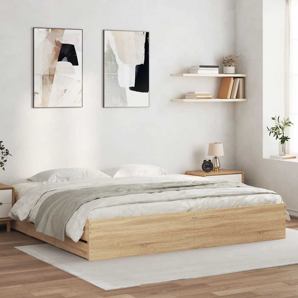 Cadre de lit avec tiroirs sans matelas chêne sonoma 160x200 cm - XIOS