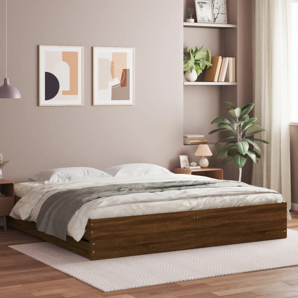 Cadre de lit avec tiroirs sans matelas chêne marron 160x200 cm - XIOS