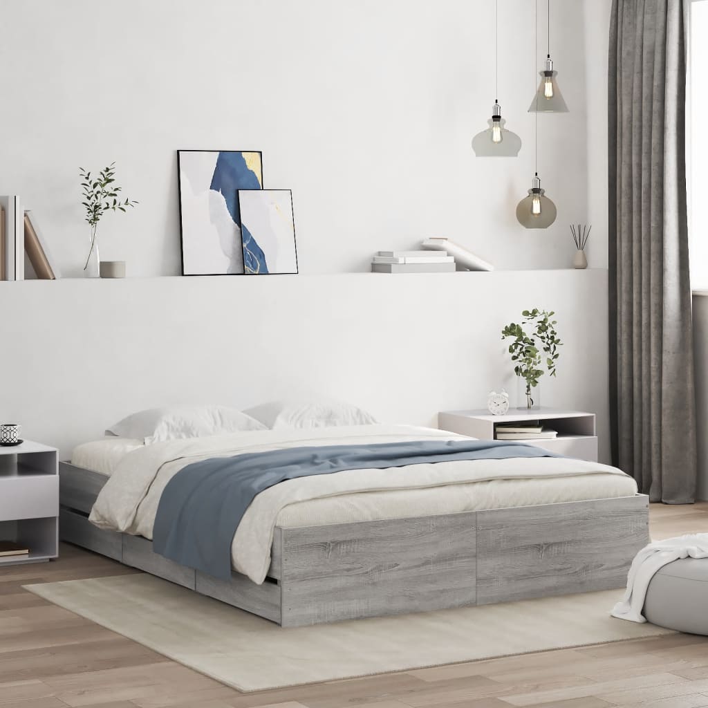Cadre de lit avec tiroirs sans matelas sonoma gris 150x200 cm - XIOS