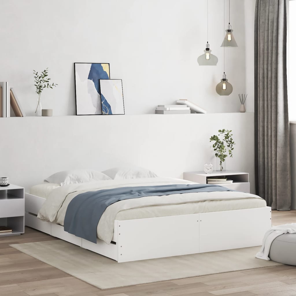 Cadre de lit avec tiroirs sans matelas blanc 140x200 cm - XIOS
